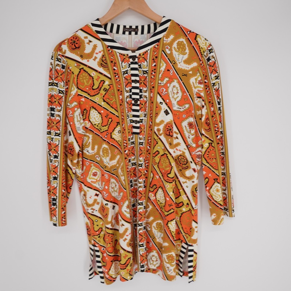 J McLaughlin Signature Catalina Cloth Tunic Top Womens XL Tribal 3/4 Sleeve